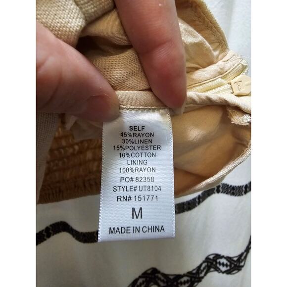 Le Lis Collection beige linen blend bustier crop top tank with bow smocked M - Picture 10 of 11